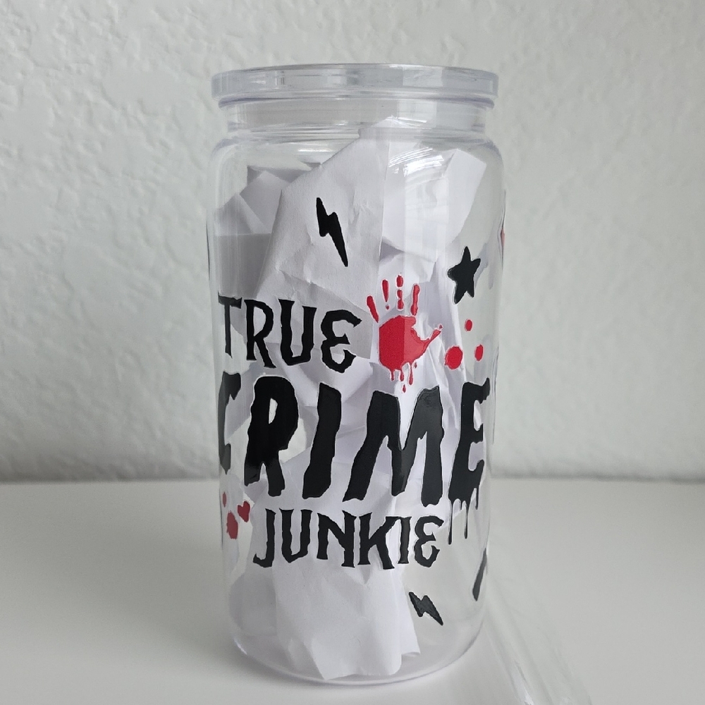 True Crime Junkie Acrylic Cup - Black and Red 16 Oz